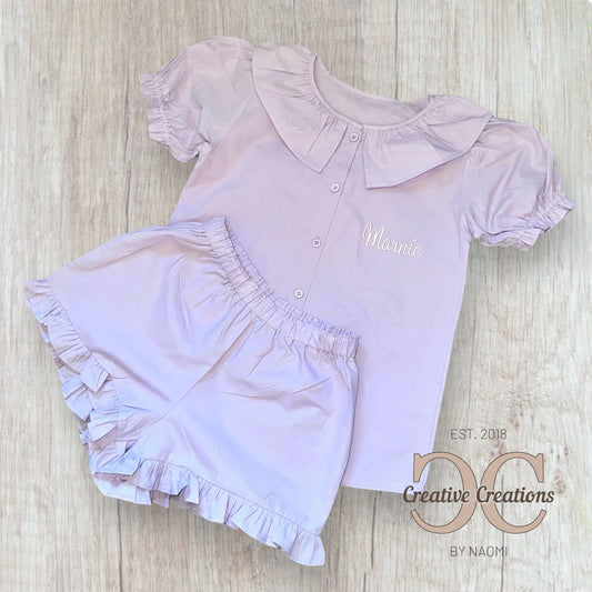 Linen Frill Shorts & T-shirt Set