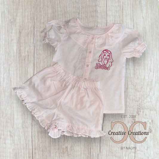 Linen Frill Barbie Shorts & Tshirt Set