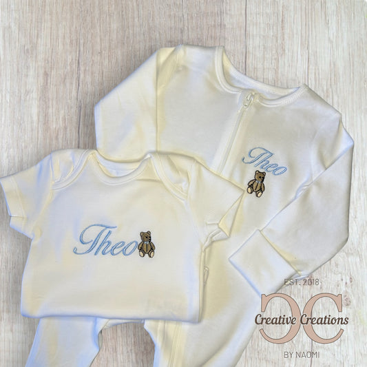 Teddy Bear Zip Sleepsuit & Vest Set